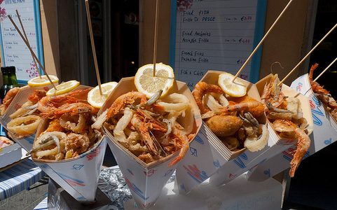 Seafood in a cone